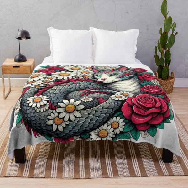 Item preview, Fantasy dragon with daisies and roses designed and sold by BigBlueArt.