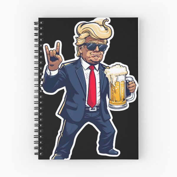 Aperçu de l'œuvre Dessin animé Donald Trump dans une pose dynamique avec une chope de bière créée et vendue par jasperDesigns.