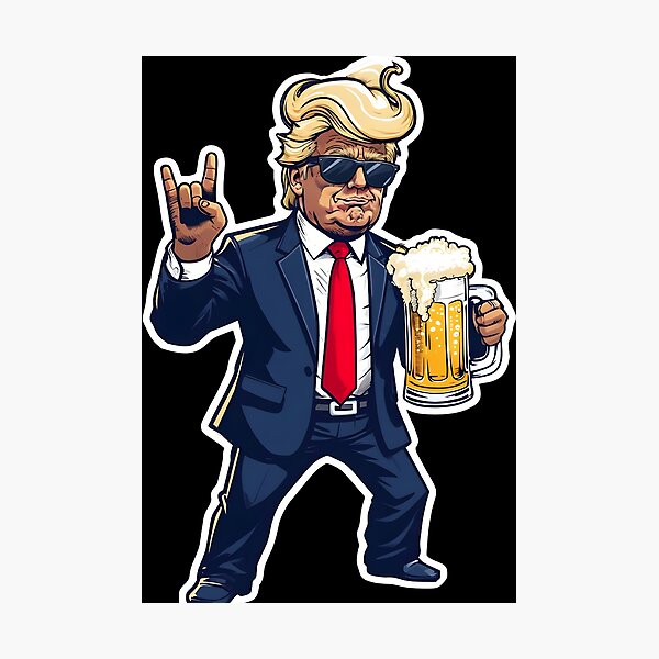 Item preview, Cartoon Donald Trump In Dynamic Pose With Beer Mug designed and sold by jasperDesigns.