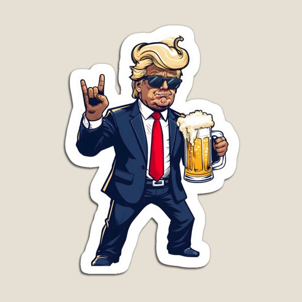 Item preview, Cartoon Donald Trump In Dynamic Pose With Beer Mug designed and sold by jasperDesigns.