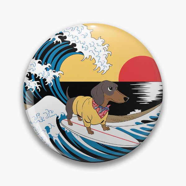 Item preview, Perro salchicha divertido con ondas japonesas Kanagawa designed and sold by FurryHavenPH.