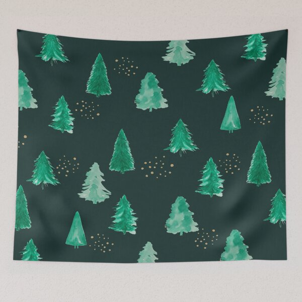 Item preview, green watercolor  trees christmas  pattern  designed and sold by iLamshop.