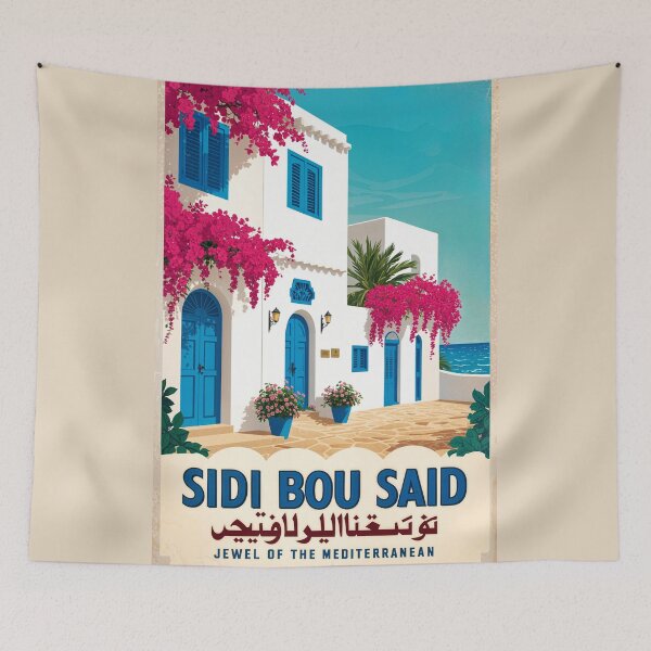 Item preview, Sidi Bou Said Poster – Vintage North Africa Art Print designed and sold by Ceemko's Vintage Corner.