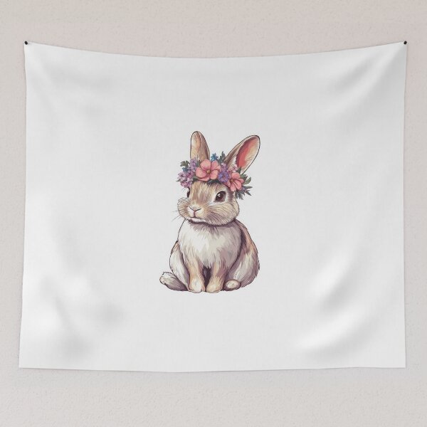 Item preview, Adorable Bunny with Floral Crown Illustration designed and sold by Enea Kelo.