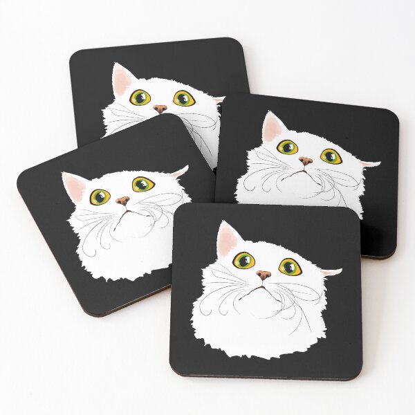 Item preview, White cat with huge eyes - Funny illustration, amazed, frightened, humorous design for cat lovers, gift ideas and creative products designed and sold by Nadja Leutloff.