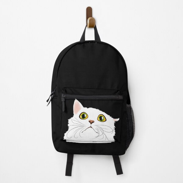 Item preview, White cat with huge eyes - Funny illustration, amazed, frightened, humorous design for cat lovers, gift ideas and creative products designed and sold by Nadja Leutloff.