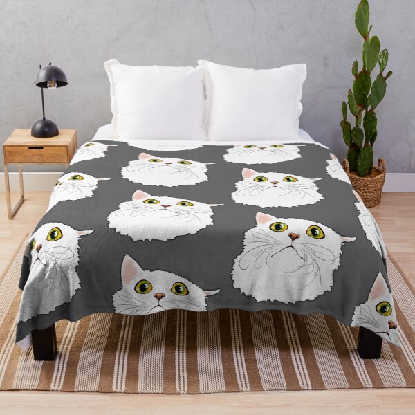 Item preview, White cat with huge eyes - Funny illustration, amazed, frightened, humorous design for cat lovers, gift ideas and creative products designed and sold by Nadja Leutloff.
