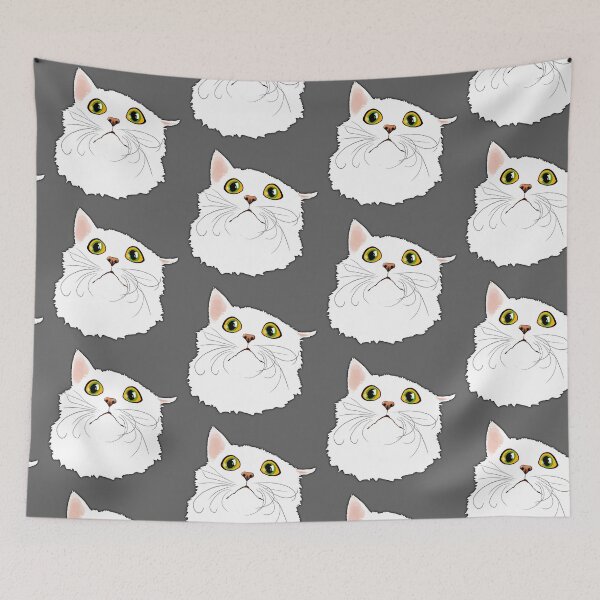 Item preview, White cat with huge eyes - Funny illustration, amazed, frightened, humorous design for cat lovers, gift ideas and creative products designed and sold by Nadja Leutloff.