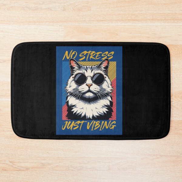 Item preview, No stress Justvibing Cat, Grumpy Morning Cat,Cartoon Cat Frantically Holding Croissant And Milk, MOM I am hungry. designed and sold by Colorful-Garden.