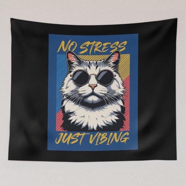 Item preview, No stress Justvibing Cat, Grumpy Morning Cat,Cartoon Cat Frantically Holding Croissant And Milk, MOM I am hungry. designed and sold by Colorful-Garden.