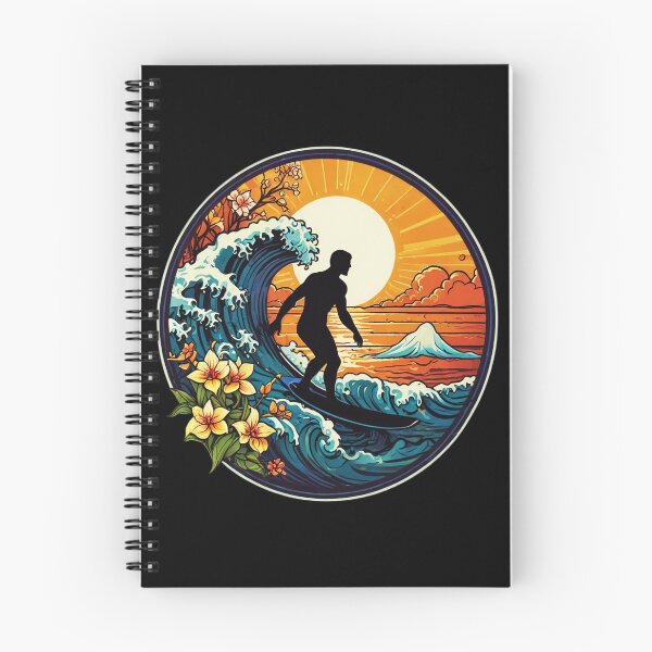 Item preview, Surfer Silhouette at Sunset with Kanagawa Japanese Wave designed and sold by NautiChic.