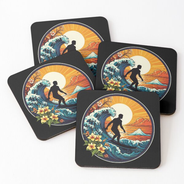 Item preview, Surfer Silhouette at Sunset with Kanagawa Japanese Wave designed and sold by NautiChic.