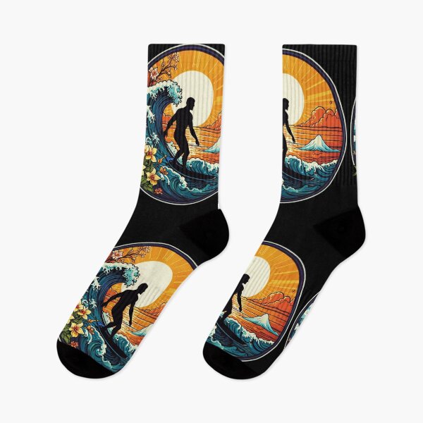 Item preview, Surfer Silhouette at Sunset with Kanagawa Japanese Wave designed and sold by NautiChic.