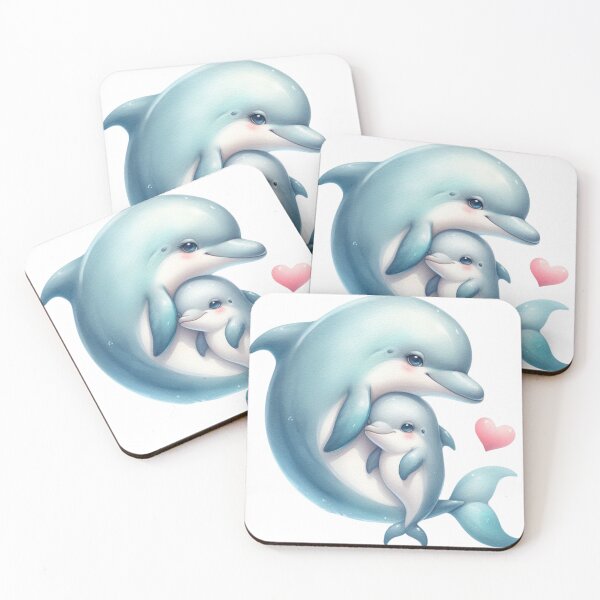 Artikelvorschau, Entzückende Delphin-Mutter und Baby-Herz-Illustration entworfen und verkauft von jlprime.