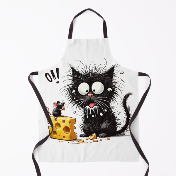 Item preview, Fluffy Black Cat in Shock with a Cheese-Eating Mouse designed and sold by CeammiShop.
