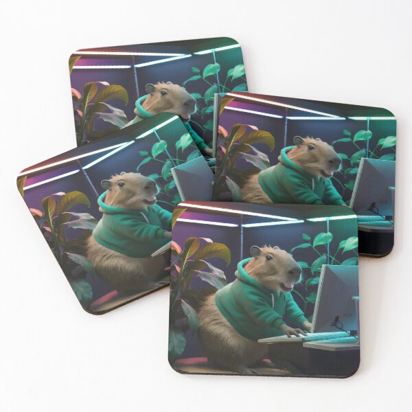 Item preview, Capybara at the computer. designed and sold by MyHappyArtShop.