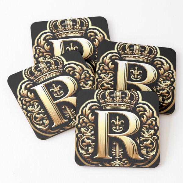 Item preview, An ornate golden emblem featuring a regal lion, a crowned "R"  designed and sold by ShihawyAhmad.