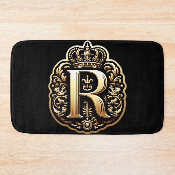 Item preview, An ornate golden emblem featuring a regal lion, a crowned "R"  designed and sold by ShihawyAhmad.