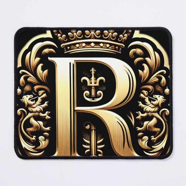 Item preview, An ornate golden emblem featuring a regal lion, a crowned "R"  designed and sold by ShihawyAhmad.