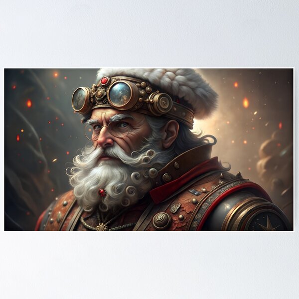 Item preview, Steampunk Santa Claus portrait with glasses and elaborate costume in mystical atmosphere designed and sold by AngelinArts.