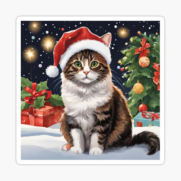 Item preview, Christmas cat in the snow designed and sold by Lilou13Magasin.