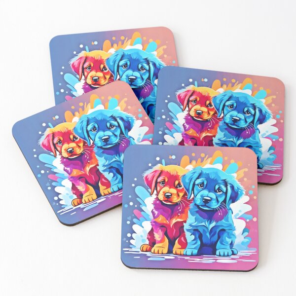 Item preview, Colorful Puppy Pair Art designed and sold by Health And Fitness Posts e-Store.