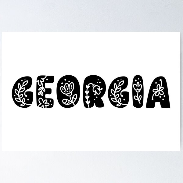 Item preview, Floral Georgia name - black and white doodle florals designed and sold by EmeraldeaDesign.