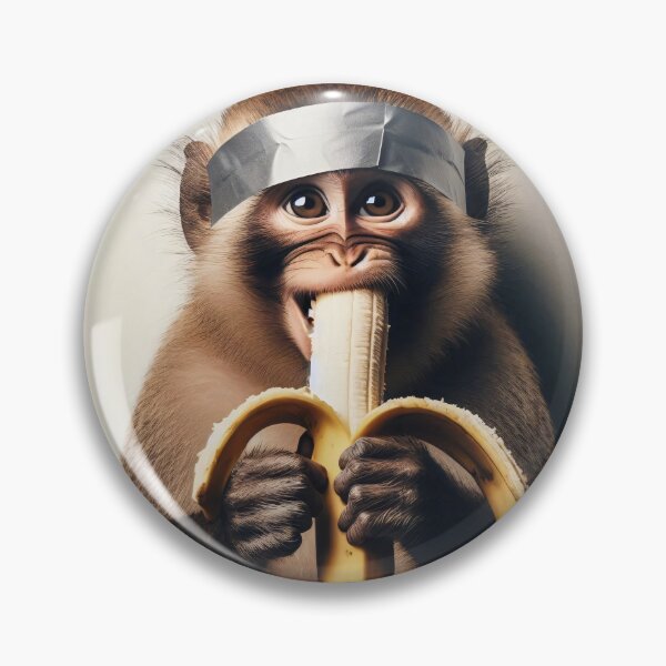 Item preview, A monkey holding a peeled banana, wearing a headband made of duct tape designed and sold by homydesign.