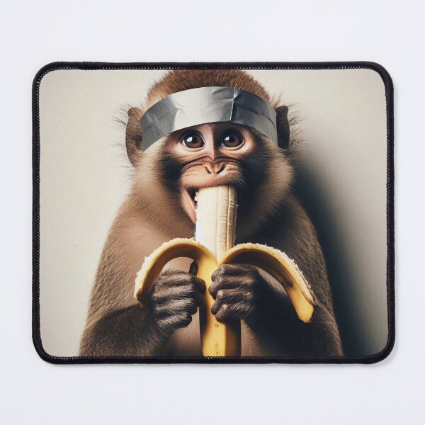 Item preview, A monkey holding a peeled banana, wearing a headband made of duct tape designed and sold by homydesign.