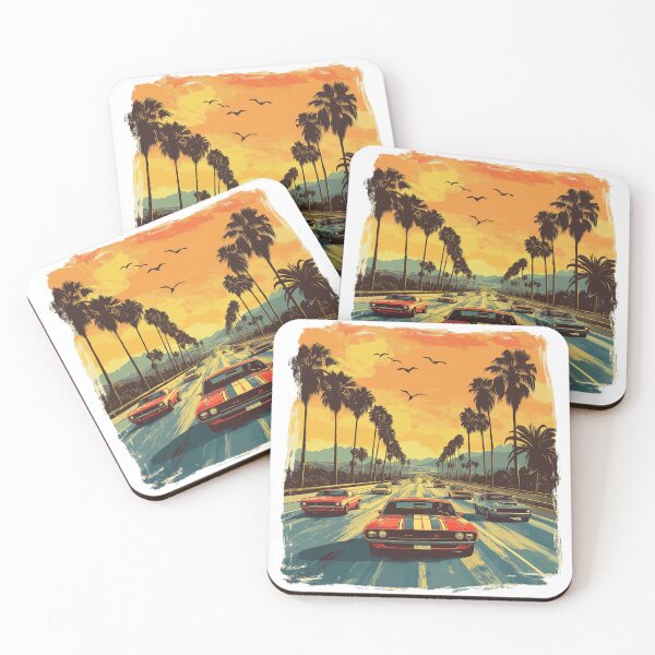 Item preview, Retro style highway at sunset with cars and palms designed and sold by ByNicoleSara.