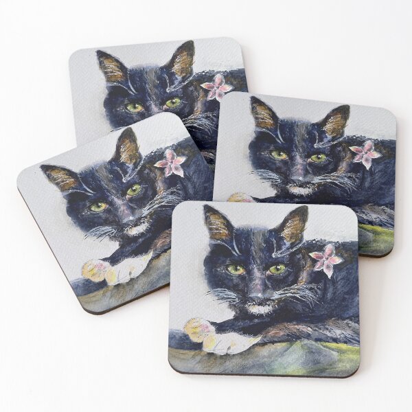 Item preview, Socks, watercolor of black and white cat with flower designed and sold by Teejay13.