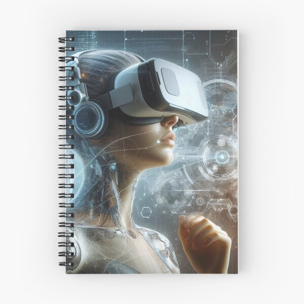 Item preview, Futuristic cyborg with VR headset immersed in digital interface designed and sold by homydesign.