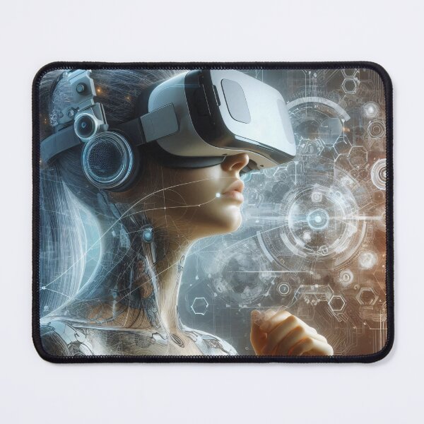 Item preview, Futuristic cyborg with VR headset immersed in digital interface designed and sold by homydesign.