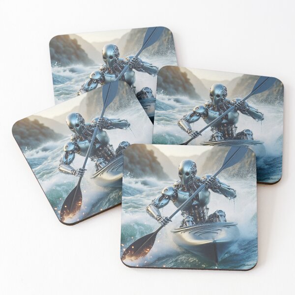 Item preview, A robot surfs a towering wave, showcasing the fusion of technology and extreme sports designed and sold by homydesign.
