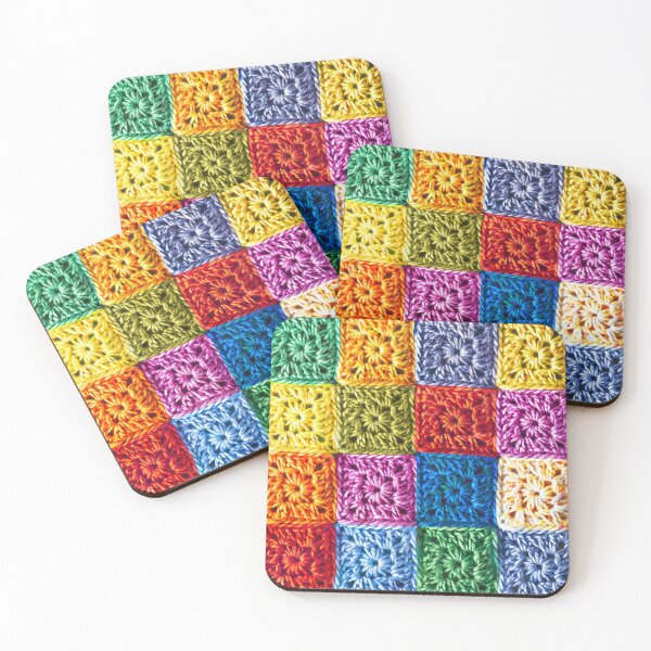 Item preview, Bright Color Block Rainbow Faux Crochet Granny Square Pattern designed and sold by darkskydelights.