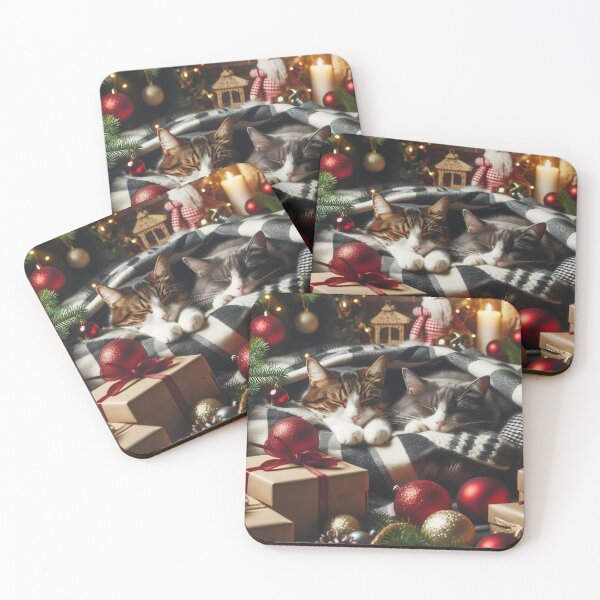 Item preview, Two cats sleeping warmly at Christmas designed and sold by GatoTienda.