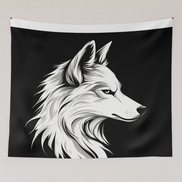 Item preview, A white artistic illustration of a wolf's face in profile designed and sold by JOTAMIKE.