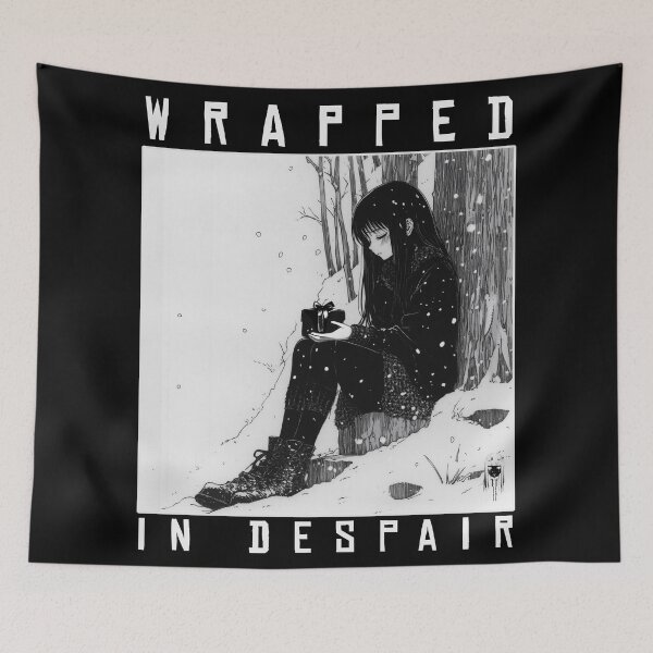 Item preview, Wrapped in Despair – black and white melancholic christmas winter manga anime girl designed and sold by ForsakenFrames.