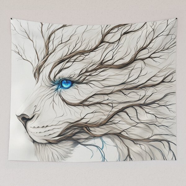 Item preview, A white artistic illustration of the face of a blue olive tree seen in profile. designed and sold by JOTAMIKE.