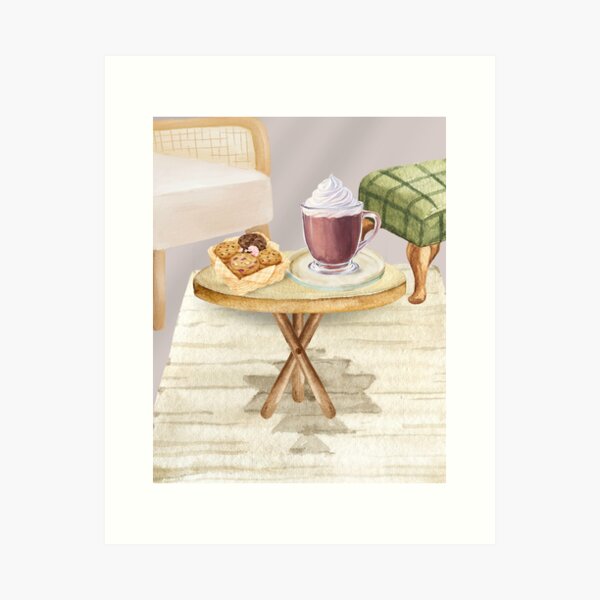 Item preview, Cozy Hot Chocolate and Cookies on a Wooden Table – Warm Living Room Wall Art designed and sold by Printsblebelart.