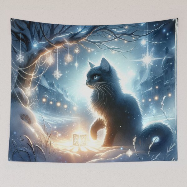 Item preview, Winter Twilight Black Cat designed and sold by Magic-wall-art.