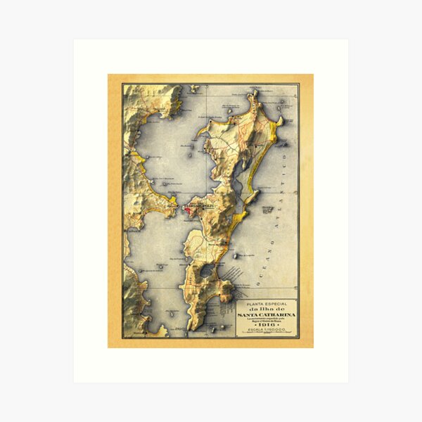 Artikel-Vorschau von 1916 Florianopolis, Santa Catarina, Brasilien Schattierte Reliefkarte, designt und verkauft von ThinkAboutMaps.