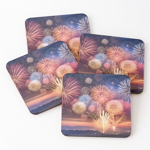 Item preview, Vibrant fireworks display over cityscape at dusk designed and sold by homydesign.