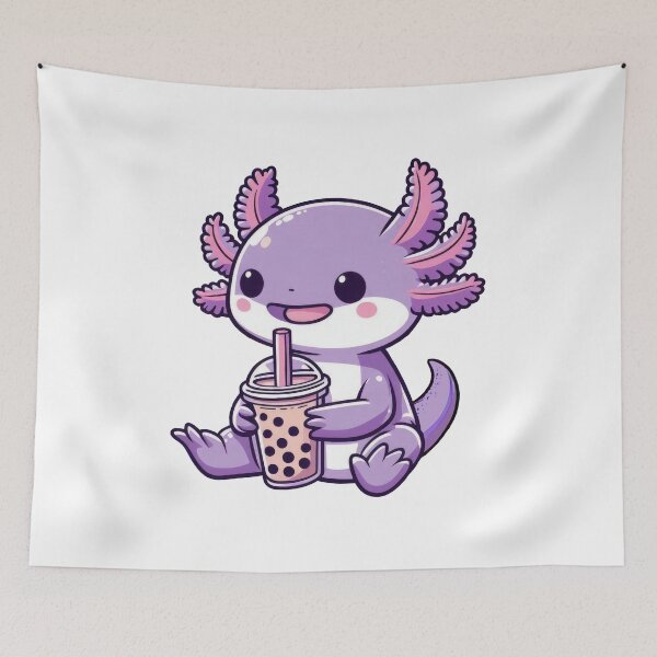 Item preview, Lavender Axolotl Drinking Bubble Boba Tea  designed and sold by doodIllustrate.