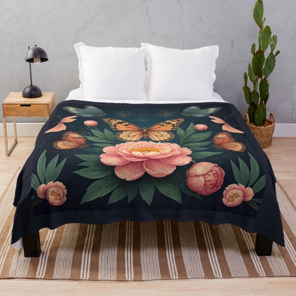 Item preview, Butterflies and Peach Peonies designed and sold by purplesensation.