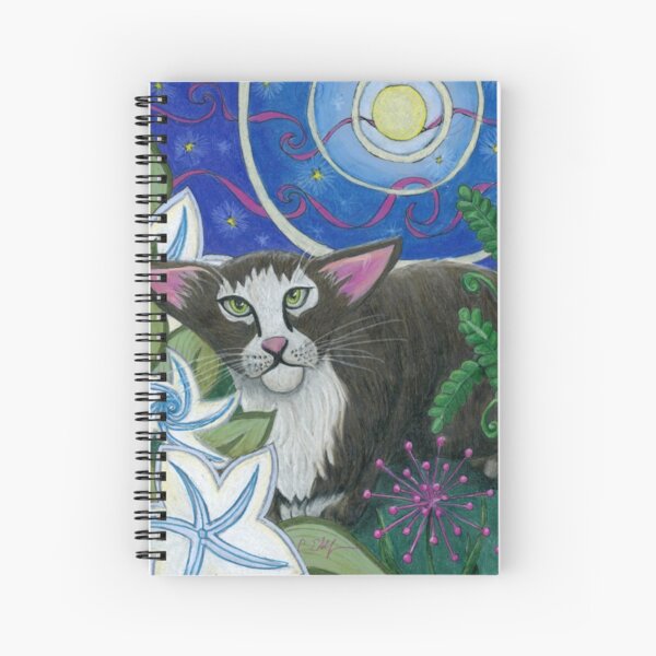 By Moonlight Black and White Cat Spiral Notebook
