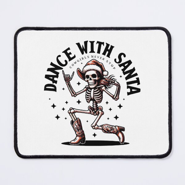Item preview, Dance With Santa Cowgirls Never Stop Dancing Skeleton With Rock Gesture And Flowing Hair designed and sold by SplashTastic.