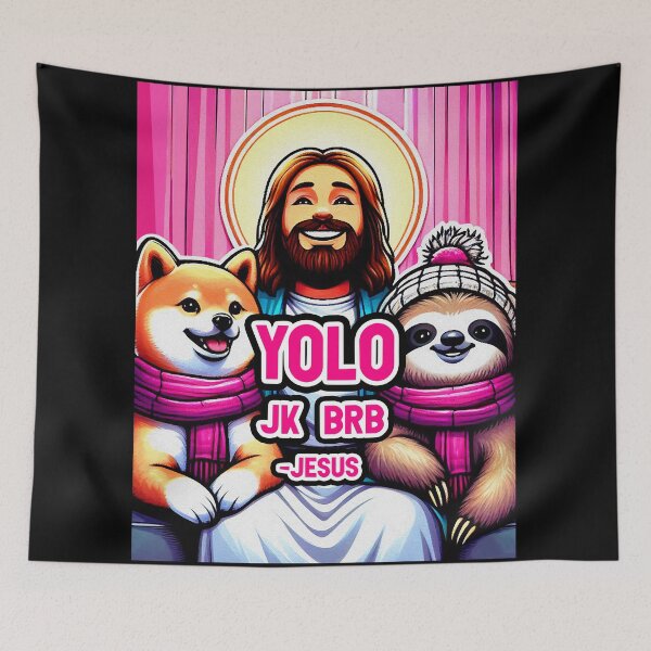 Item preview, YOLO JK BRB Jesus Shiba Inu Sloth designed and sold by plushism.