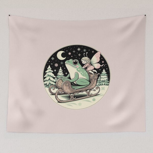 Item preview, Sleigh ride with a cute green frog, happy and fairy winter holidays! designed and sold by coloursforkids.