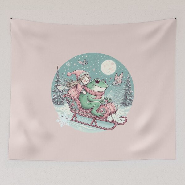 Item preview, Sleigh ride with a cute green frog, happy and fairy winter holidays! designed and sold by coloursforkids.